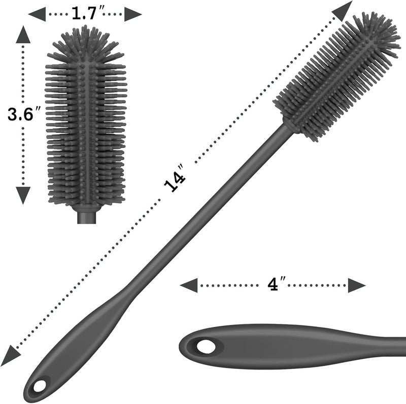 Purtribe Silicone Bottle Brush, Water Bottle Cleaner Brush with Long Handle, Perfect for Cleaning Narrow Neck Containers, Vacuum Sports Bottle, Tumblers, Flask, Glassware (1 Pack, Charcoal) - Image 5